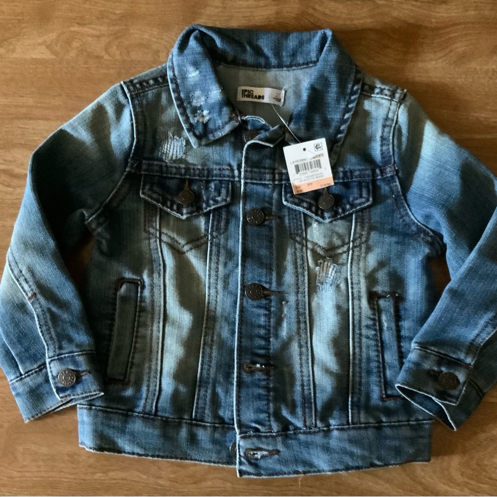 Epic Threads Girls Size 2 Dark Wash Denim Button Down Distressed Jacket New wTag